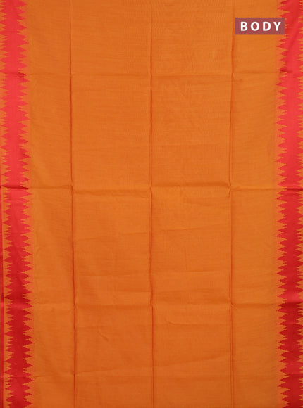 Semi dupion saree sunset orange and red with allover thread stripe pattern and thread woven border