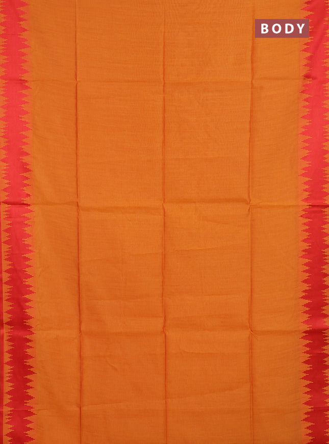 Semi dupion saree sunset orange and red with allover thread stripe pattern and thread woven border
