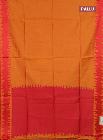 Semi dupion saree sunset orange and red with allover thread stripe pattern and thread woven border