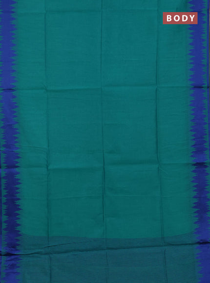 Semi dupion saree teal green and blue with allover thread stripe pattern and thread woven border