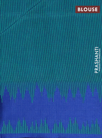 Semi dupion saree teal green and blue with allover thread stripe pattern and thread woven border