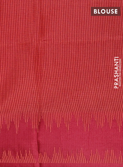 Semi dupion saree peach orange and maroon with allover thread stripe pattern and thread woven border