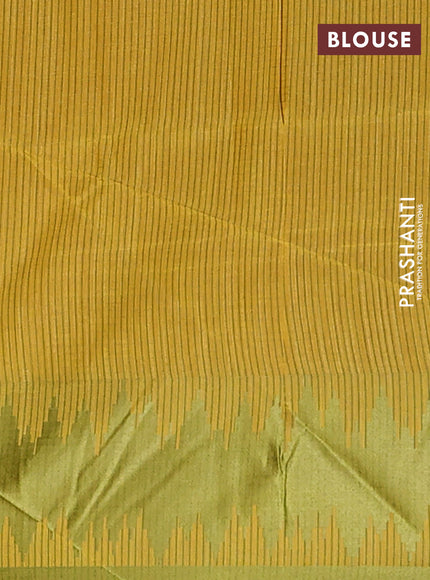 Semi dupion saree mustard yellow and light green with allover thread stripe pattern and thread woven border