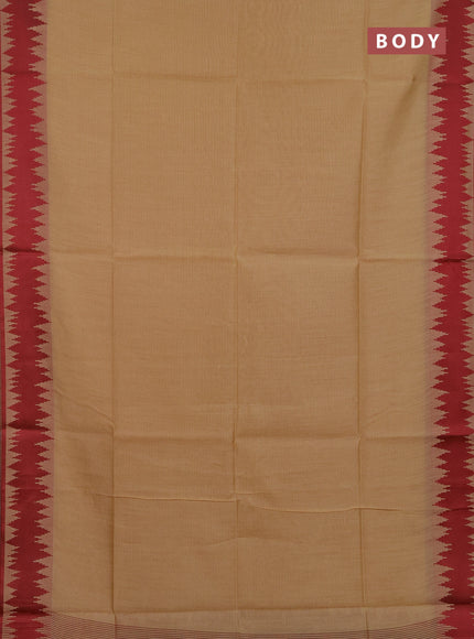 Semi dupion saree beige and maroon with allover thread stripe pattern and thread woven border