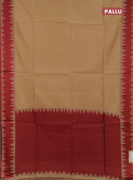 Semi dupion saree beige and maroon with allover thread stripe pattern and thread woven border