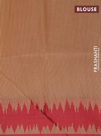 Semi dupion saree beige and maroon with allover thread stripe pattern and thread woven border
