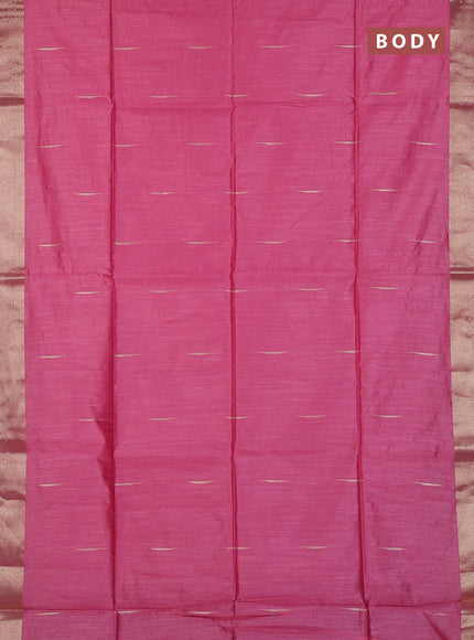 Semi dupion saree peach pink and magenta pink with allover thread stripe pattern and thread woven border
