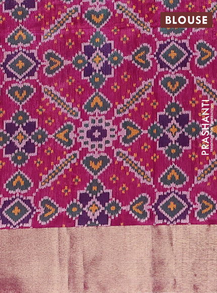 Semi dupion saree peach pink and magenta pink with allover thread stripe pattern and thread woven border