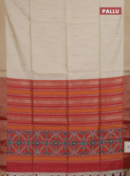 Semi dupion saree cream and red with allover zari woven buttas and zari woven border