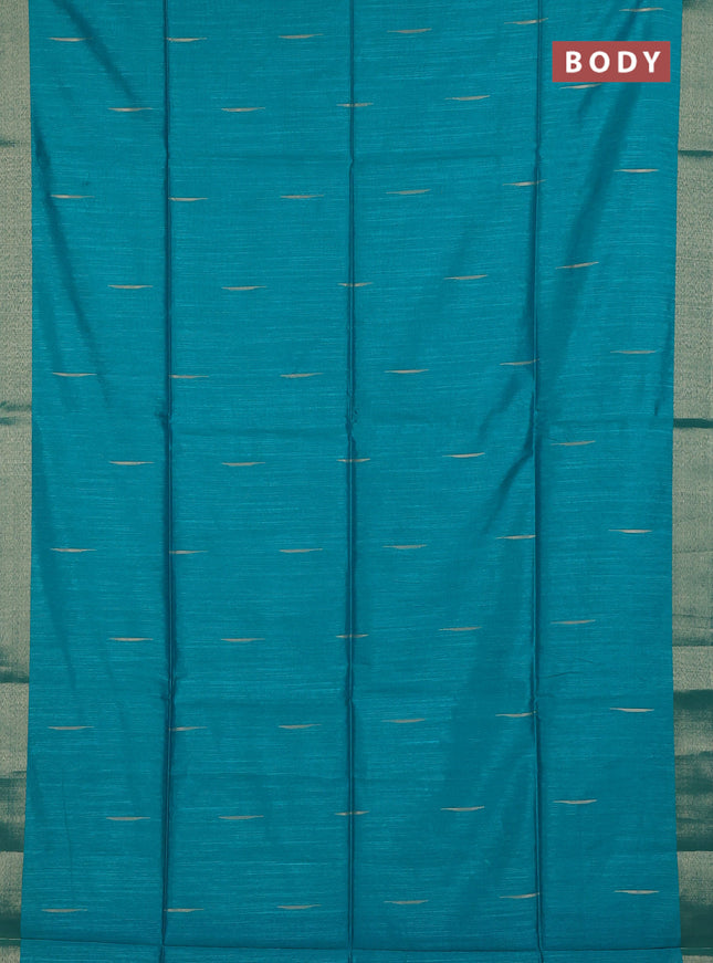 Semi dupion saree teal green and blue with allover zari woven buttas and zari woven border