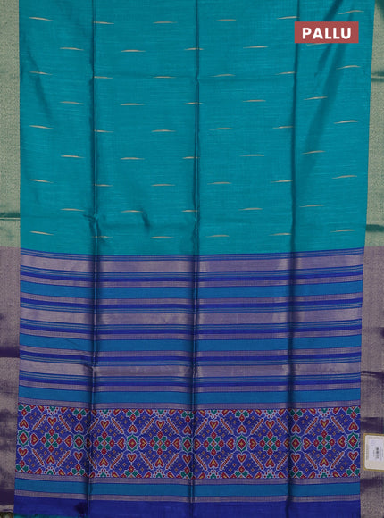 Semi dupion saree teal green and blue with allover zari woven buttas and zari woven border