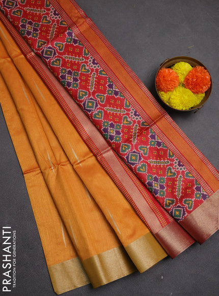 Semi dupion saree sunset orange and red with allover zari woven buttas and zari woven border