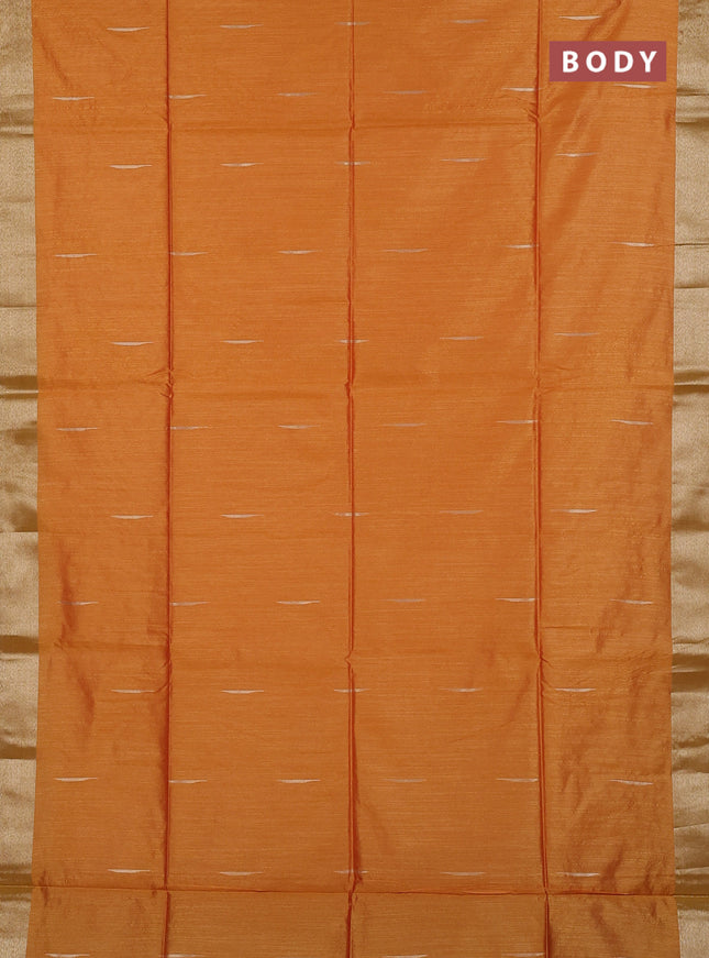 Semi dupion saree sunset orange and red with allover zari woven buttas and zari woven border
