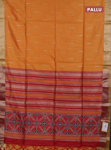 Semi dupion saree sunset orange and red with allover zari woven buttas and zari woven border