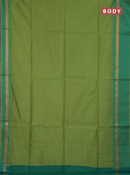 Semi dupion saree light green and teal green with plain body and temple design woven border