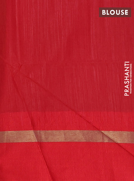 Semi dupion saree sunset orange and red with plain body and temple design woven border