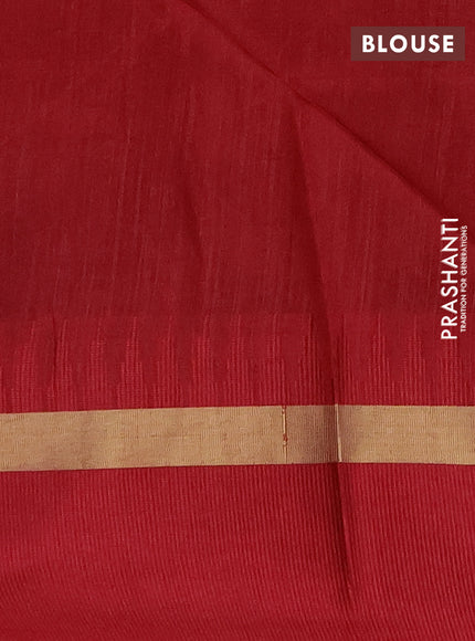 Semi dupion saree peach orange and maroon with plain body and temple design woven border