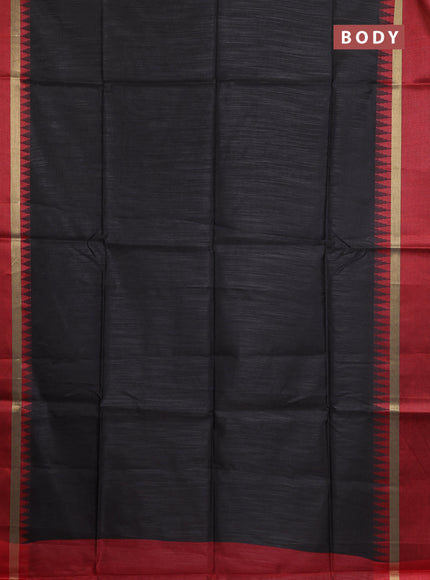 Semi dupion saree black and maroon with plain body and temple design woven border