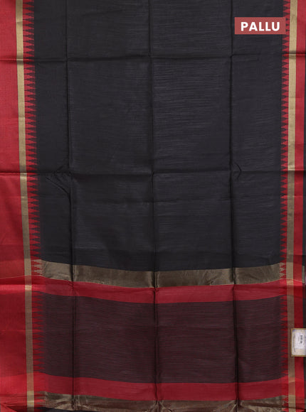 Semi dupion saree black and maroon with plain body and temple design woven border