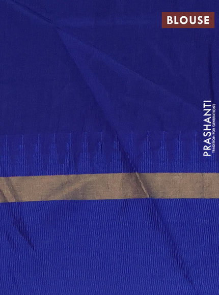 Semi dupion saree teal green and blue with plain body and temple design woven border