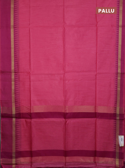 Semi dupion saree peach pink and magenta pink with plain body and temple design woven border