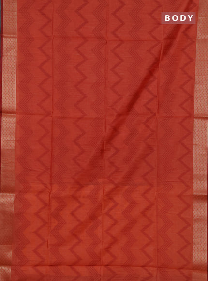 Semi dupion saree peach orange and maroon with allover thread zigzag weaves and zari woven border