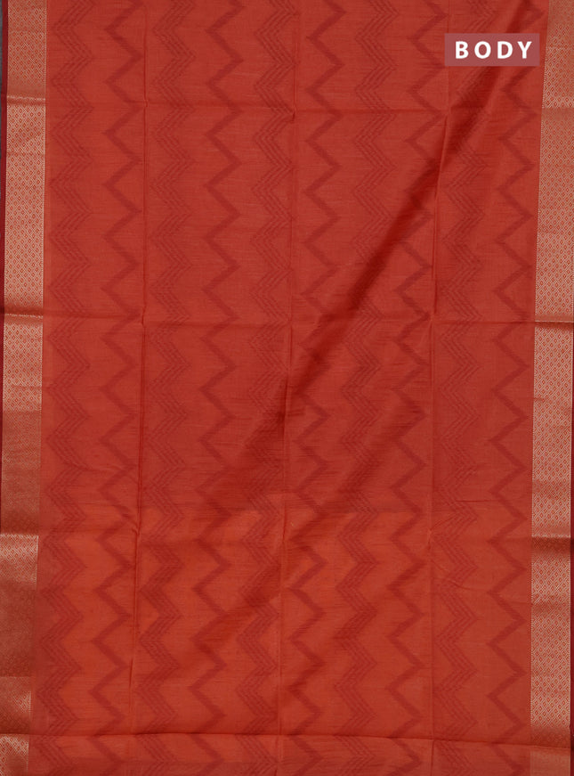 Semi dupion saree peach orange and maroon with allover thread zigzag weaves and zari woven border