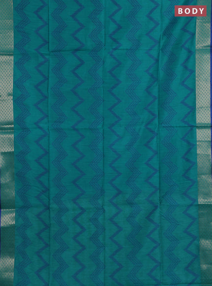 Semi dupion saree teal green and blue with allover thread zigzag weaves and zari woven border
