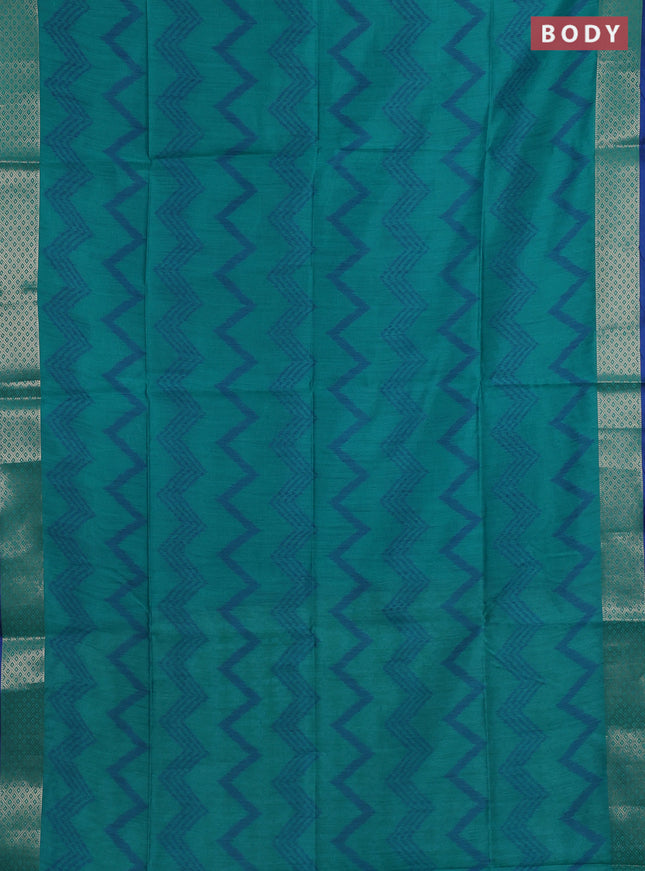 Semi dupion saree teal green and blue with allover thread zigzag weaves and zari woven border