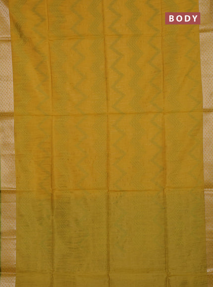 Semi dupion saree mustard yellow and light green with allover thread zigzag weaves and zari woven border