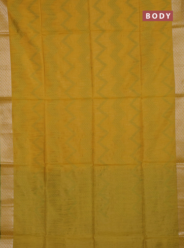 Semi dupion saree mustard yellow and light green with allover thread zigzag weaves and zari woven border