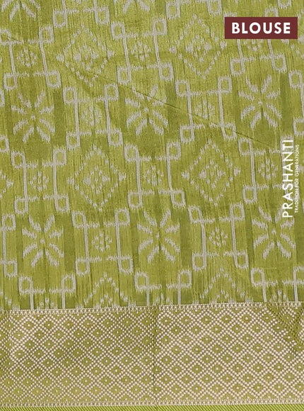 Semi dupion saree mustard yellow and light green with allover thread zigzag weaves and zari woven border