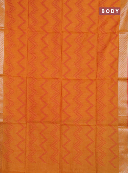 Semi dupion saree sunset orange and red with allover thread zigzag weaves and zari woven border