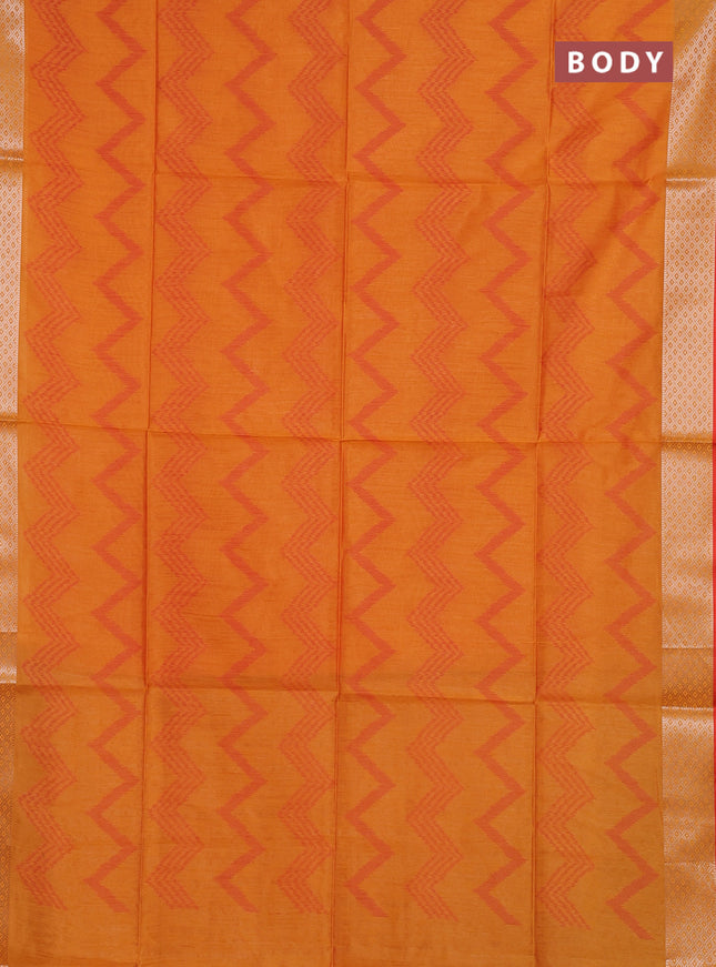 Semi dupion saree sunset orange and red with allover thread zigzag weaves and zari woven border