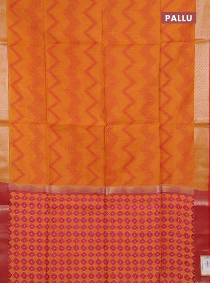 Semi dupion saree sunset orange and red with allover thread zigzag weaves and zari woven border