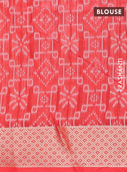 Semi dupion saree sunset orange and red with allover thread zigzag weaves and zari woven border