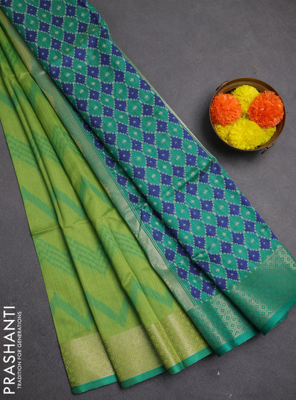 Semi dupion saree light green and teal green with allover thread zigzag weaves and zari woven border