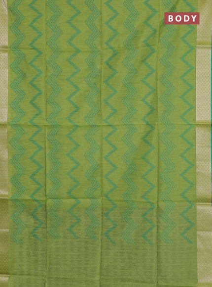 Semi dupion saree light green and teal green with allover thread zigzag weaves and zari woven border