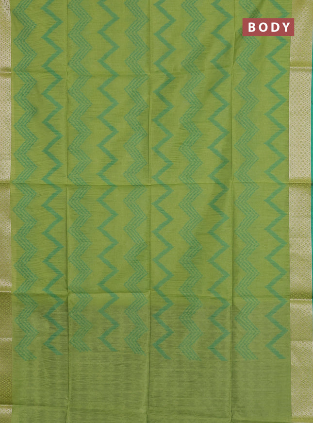 Semi dupion saree light green and teal green with allover thread zigzag weaves and zari woven border