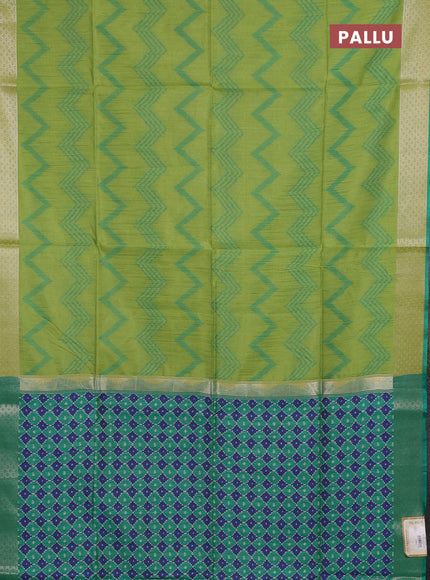 Semi dupion saree light green and teal green with allover thread zigzag weaves and zari woven border