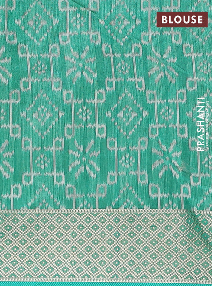 Semi dupion saree light green and teal green with allover thread zigzag weaves and zari woven border