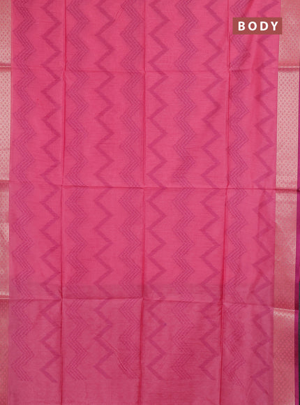 Semi dupion saree peach pink and magenta pink with allover thread zigzag weaves and zari woven border