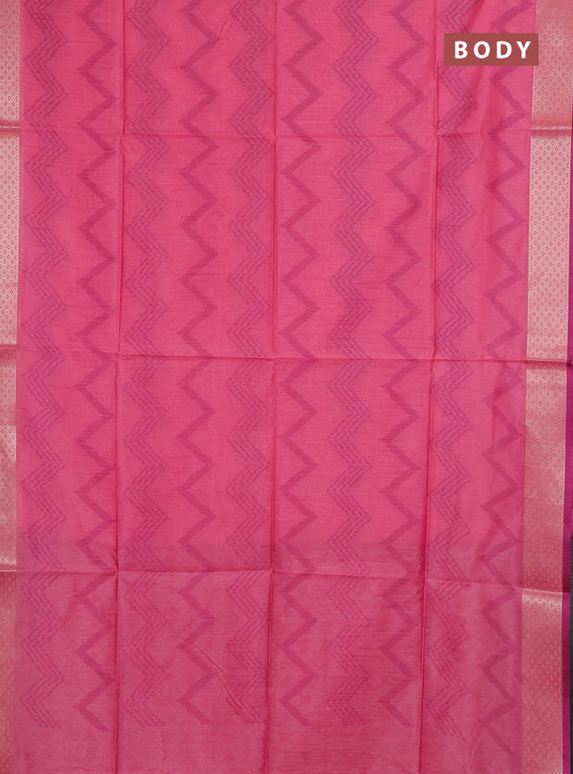 Semi dupion saree peach pink and magenta pink with allover thread zigzag weaves and zari woven border