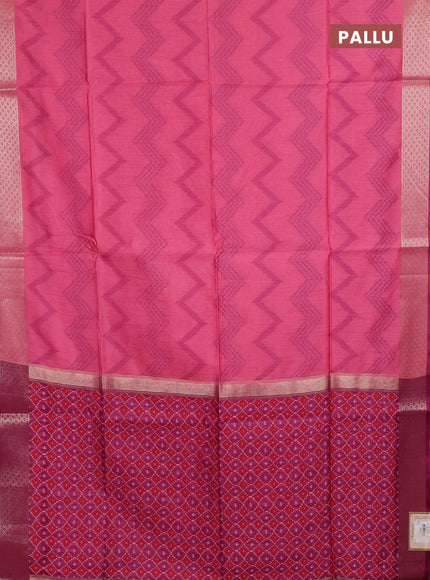 Semi dupion saree peach pink and magenta pink with allover thread zigzag weaves and zari woven border
