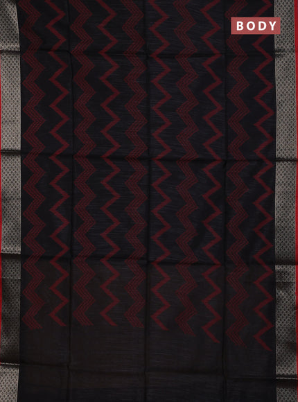 Semi dupion saree black and maroon with allover thread zigzag weaves and zari woven border