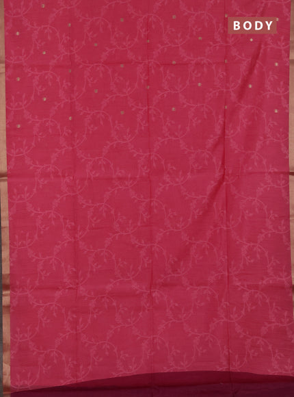 Semi dupion saree peach pink and magenta pink with allover thread & zari weaves and zari woven border