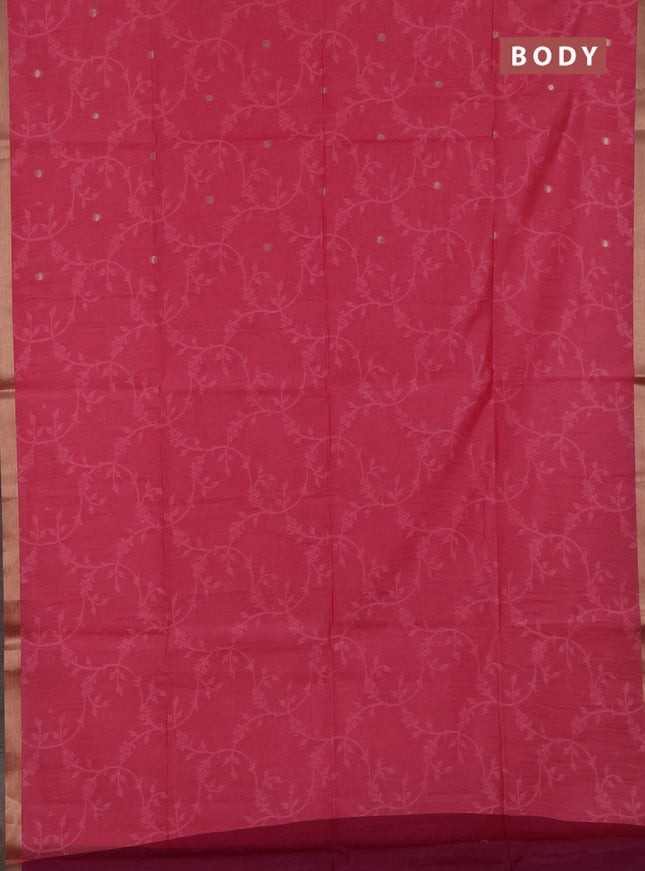 Semi dupion saree peach pink and magenta pink with allover thread & zari weaves and zari woven border