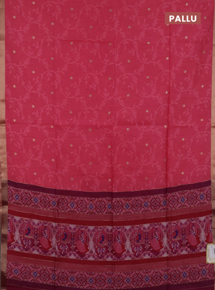 Semi dupion saree peach pink and magenta pink with allover thread & zari weaves and zari woven border