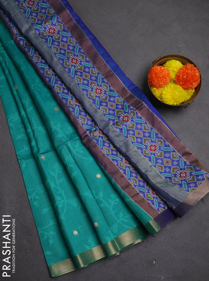 Semi dupion saree teal green and blue with allover thread & zari weaves and zari woven border