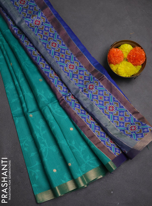 Semi dupion saree teal green and blue with allover thread & zari weaves and zari woven border
